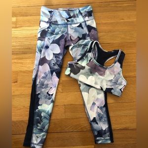 Girls Floral Sports Bra with Leggings Set